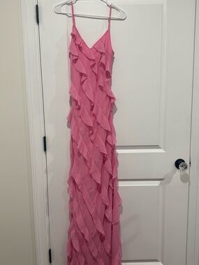 Altar'd State Pink Ruffle Cascade Maxi Dress